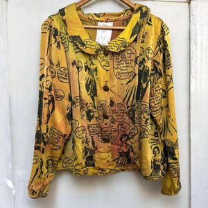Y2K feminist Graphic Print Blouse 100% silk M  Punk Goth